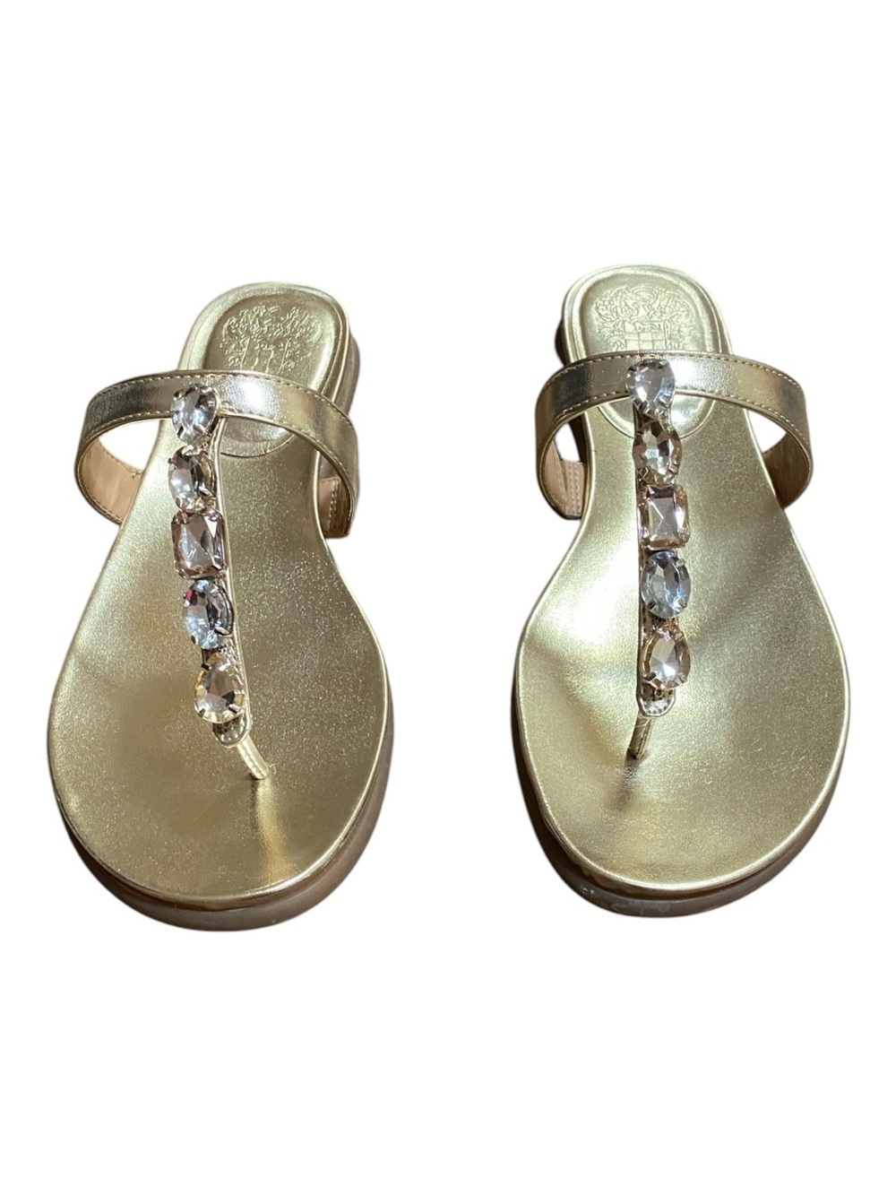 Vince Camuto Metallic Gold Jeweled T-Strap Sandals